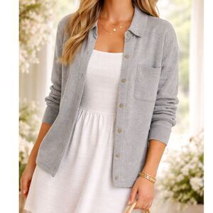 Gap Gray Knit Cotton Blend Cardigan Sweater S Minimalist Spring Layering